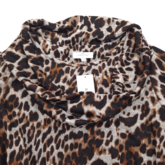 New Directions Women's Leopard Cowl Neck Sweater Black Gray Stretch Plus - Sz 2X - Picture 3 of 7